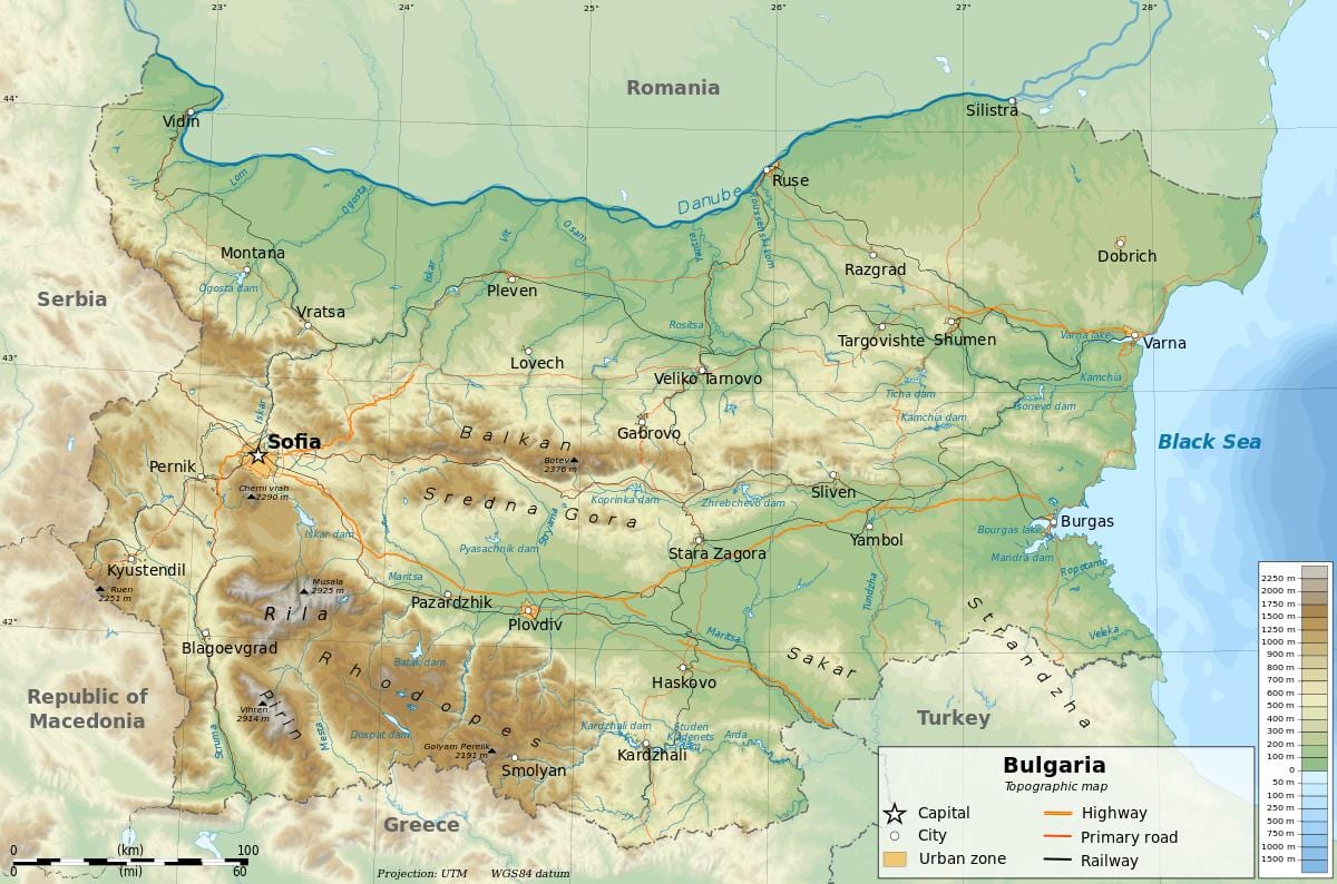 bản đồ của Bulgaria địa lý