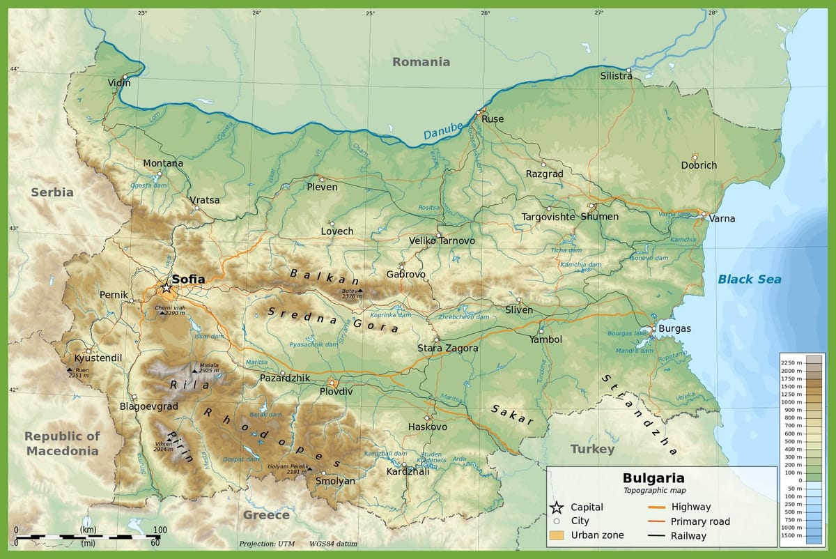 Bulgaria bản đồ địa hình