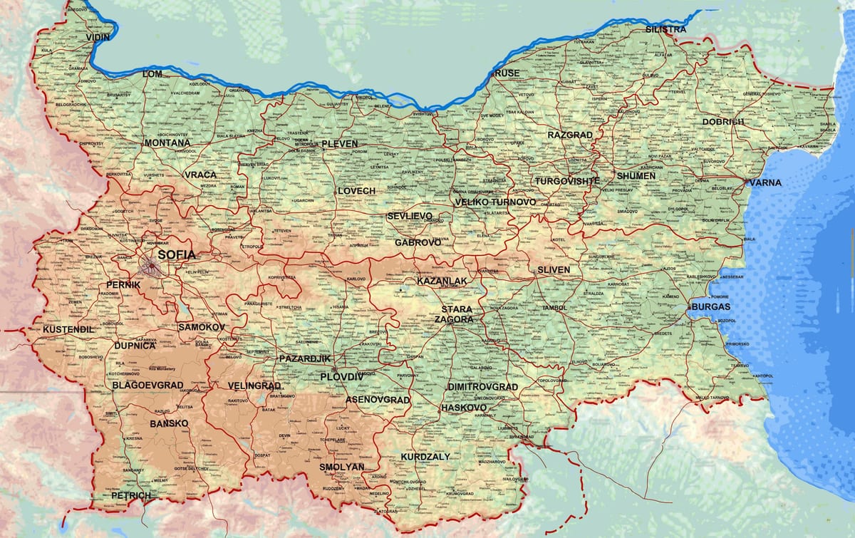 bản đồ của bản đồ chi tiết của Bulgaria